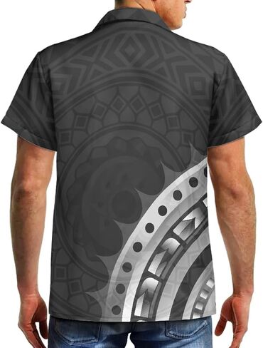 GLUDEAR Men's Polynesian Tribal 3D Print Casual Button Down Short Sleeve Cuba Collar Shirt in Kuwait