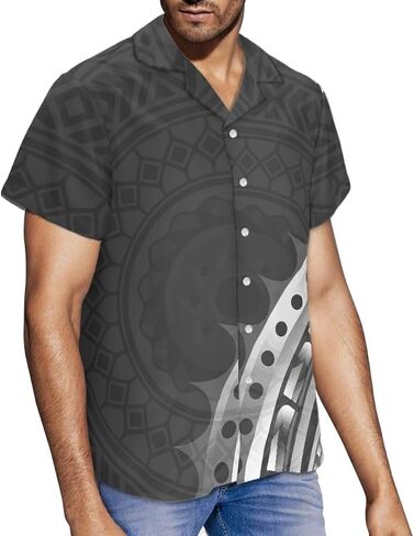 GLUDEAR Men's Polynesian Tribal 3D Print Casual Button Down Short Sleeve Cuba Collar Shirt in Kuwait