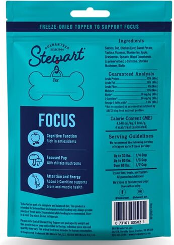 Stewart Freeze Dried Dog Food Topper, Focus, Salmon and Vegetable Recipe, 4 Ounce Pouch, Shiitake Mushrooms and Antioxidants for Cognitive Function in Saudi Arabia