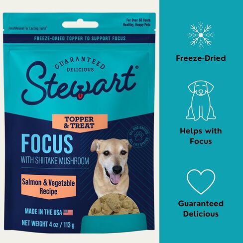 Stewart Freeze Dried Dog Food Topper, Focus, Salmon and Vegetable Recipe, 4 Ounce Pouch, Shiitake Mushrooms and Antioxidants for Cognitive Function in Saudi Arabia