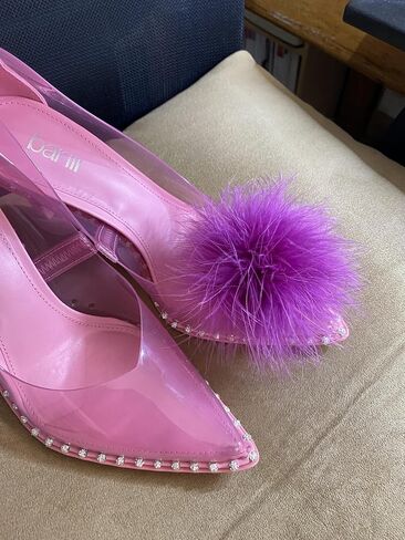 Detachable Magenta Orchid Feather Pom Pom Shoe Clips Set of 2 in Saudi Arabia