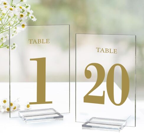 Acrylic Wedding Table Numbers 1-20 with Removable Base 6×4x1/8 Elegant Table Number Holders for Weddings Meeting, Events, Birthdays, and Anniversaries in Saudi Arabia