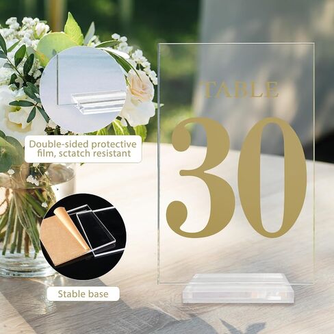 Acrylic Wedding Table Numbers 1-20 with Removable Base 6×4x1/8 Elegant Table Number Holders for Weddings Meeting, Events, Birthdays, and Anniversaries in Saudi Arabia