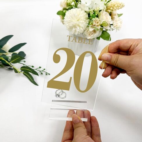 Acrylic Wedding Table Numbers 1-20 with Removable Base 6×4x1/8 Elegant Table Number Holders for Weddings Meeting, Events, Birthdays, and Anniversaries in Saudi Arabia