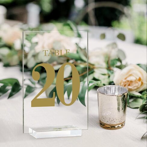 Acrylic Wedding Table Numbers 1-20 with Removable Base 6×4x1/8 Elegant Table Number Holders for Weddings Meeting, Events, Birthdays, and Anniversaries in Saudi Arabia