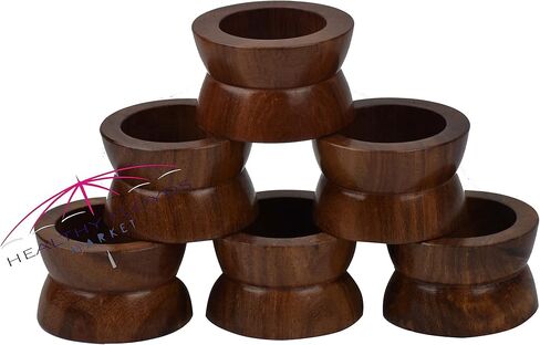 Healthy Floyds Set of 6 Wooden Sleek Plain Handmade Decorative Napkin Rings for Dinner Party Table Decor (Set of 6) (NP-6 Pieces Set BRSS Inlay) in Saudi Arabia