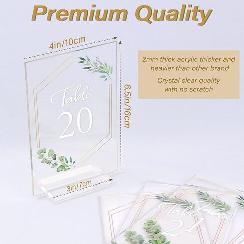 AerWo Acrylic Wedding Table Numbers 1-20 with Stands, 4x6 inches Clear Sign Place Cards with Gold Trim Green Floral Theme, Rustic Table Numbers for Wedding Reception Anniversary Baby Bridal Shower in Saudi Arabia