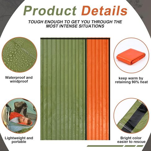 Preboun 20 Pcs Emergency Sleeping Bag Portable Lightweight Survival Bag Thermal Bivy Sack Bag Waterproof Emergency Blanket Survival Gear for Outdoor Camping Hiking Activities Homeless People Shelter in Kuwait