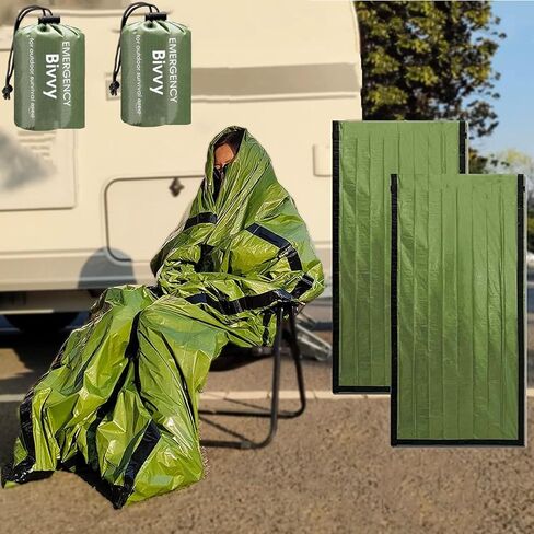 Emergency Sleeping Bag, Polyester Film Bivy Sack Survival Bag with Drawstring Dag and Whistle for Earthquakes, Hurricane, Hiking, Camping in Saudi Arabia