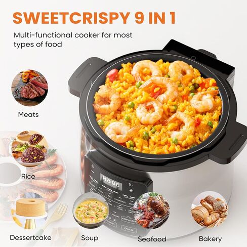 Sweetcrispy 6 QT علبة الضغط الكهربائية 12 في 1 متعددة الطباخ المعلبات الكهربائية لتعليب الضغط جهاز طهي الأرز وعاء الضغط الرقمي الفولاذ المقاوم للصدأ in Saudi Arabia