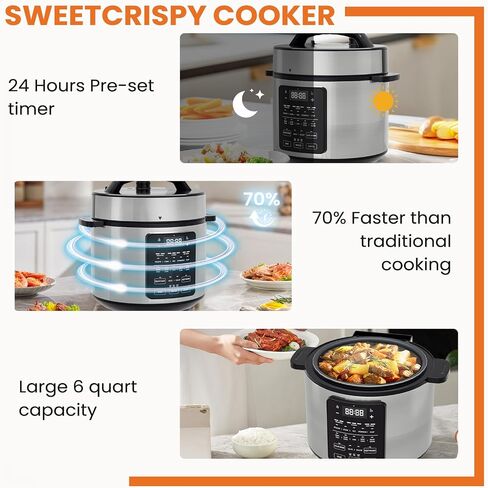 Sweetcrispy 6 QT علبة الضغط الكهربائية 12 في 1 متعددة الطباخ المعلبات الكهربائية لتعليب الضغط جهاز طهي الأرز وعاء الضغط الرقمي الفولاذ المقاوم للصدأ in Saudi Arabia