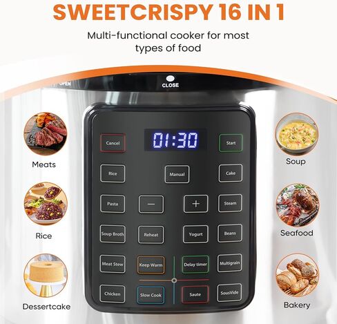 Sweetcrispy 6 QT علبة الضغط الكهربائية 12 في 1 متعددة الطباخ المعلبات الكهربائية لتعليب الضغط جهاز طهي الأرز وعاء الضغط الرقمي الفولاذ المقاوم للصدأ in Saudi Arabia