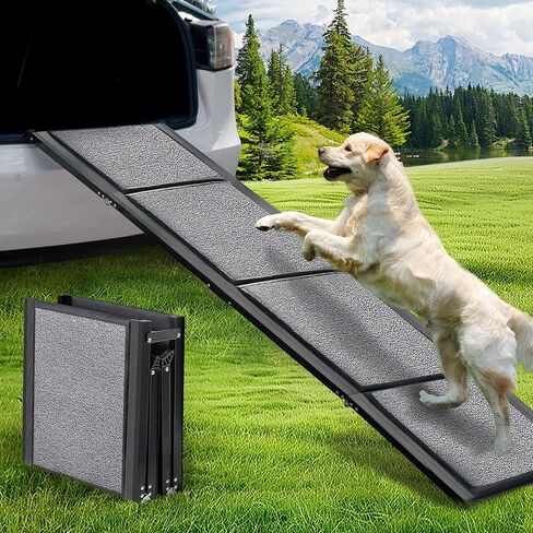 منحدر للكلاب من BACOENG للسيارة، بطول 63 بوصة و17 بوصة واسع وقابل للطي، منحدر للكلاب الكبيرة مع سطح سجادة غير قابل للانزلاق، منحدر سيارة محمول للكلاب في الهواء الطلق للسيارات والشاحنات ذات الدفع الرباعي، يصل وزنها إلى 250 رطلًا in Kuwait