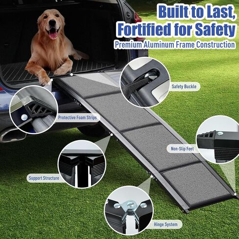 منحدر للكلاب من BACOENG للسيارة، بطول 63 بوصة و17 بوصة واسع وقابل للطي، منحدر للكلاب الكبيرة مع سطح سجادة غير قابل للانزلاق، منحدر سيارة محمول للكلاب في الهواء الطلق للسيارات والشاحنات ذات الدفع الرباعي، يصل وزنها إلى 250 رطلًا in Kuwait