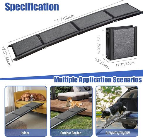 منحدر للكلاب من BACOENG للسيارة، بطول 63 بوصة و17 بوصة واسع وقابل للطي، منحدر للكلاب الكبيرة مع سطح سجادة غير قابل للانزلاق، منحدر سيارة محمول للكلاب في الهواء الطلق للسيارات والشاحنات ذات الدفع الرباعي، يصل وزنها إلى 250 رطلًا in Kuwait
