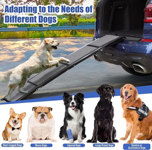 منحدر للكلاب من BACOENG للسيارة، بطول 63 بوصة و17 بوصة واسع وقابل للطي، منحدر للكلاب الكبيرة مع سطح سجادة غير قابل للانزلاق، منحدر سيارة محمول للكلاب في الهواء الطلق للسيارات والشاحنات ذات الدفع الرباعي، يصل وزنها إلى 250 رطلًا in Kuwait