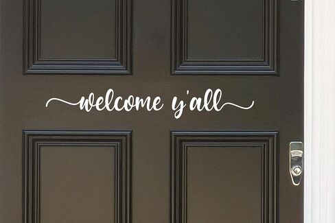 Welcome Y'all Vinyl Decal | 13" Wide Modern Farmhouse Decor | Easy Apply | Transparent Glass Only | Durable & Waterproof Outdoor/Indoor Use (Inside application, White) in Kuwait