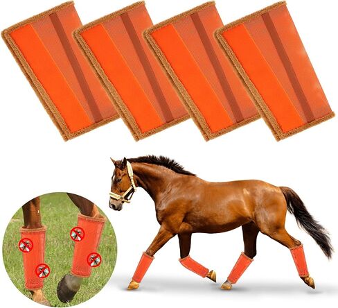 Fly Boots for Horses. Horse Fly Boots Set of 4. Adjustable Horse Fly Boots Stops Stomping Fly Leg Wraps for Horses, Horse Fly Boots Protectors Breathable Hoof Boots for Horses Fly Boots (Orange) in Saudi Arabia