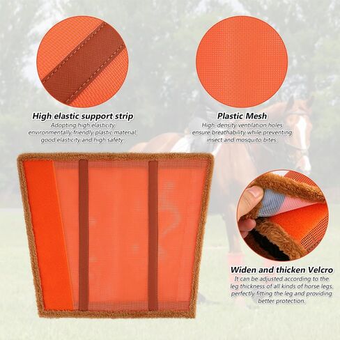 Fly Boots for Horses. Horse Fly Boots Set of 4. Adjustable Horse Fly Boots Stops Stomping Fly Leg Wraps for Horses, Horse Fly Boots Protectors Breathable Hoof Boots for Horses Fly Boots (Orange) in Saudi Arabia