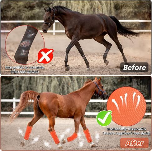 Fly Boots for Horses. Horse Fly Boots Set of 4. Adjustable Horse Fly Boots Stops Stomping Fly Leg Wraps for Horses, Horse Fly Boots Protectors Breathable Hoof Boots for Horses Fly Boots (Orange) in Saudi Arabia