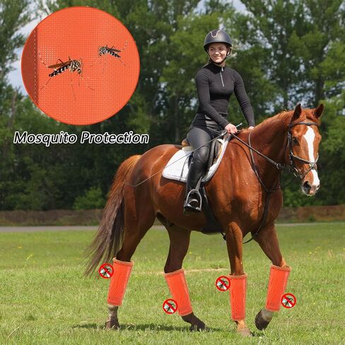 Fly Boots for Horses. Horse Fly Boots Set of 4. Adjustable Horse Fly Boots Stops Stomping Fly Leg Wraps for Horses, Horse Fly Boots Protectors Breathable Hoof Boots for Horses Fly Boots (Orange) in Saudi Arabia