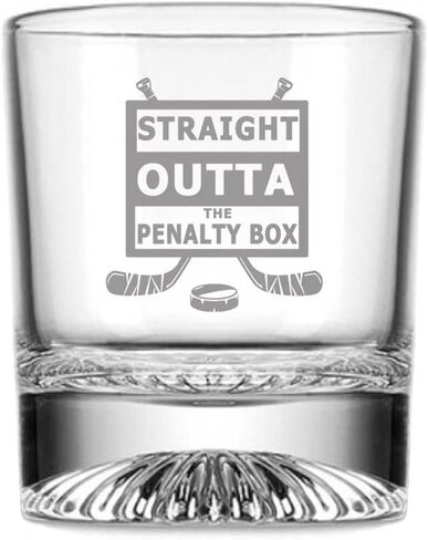 Christmas Gifts Hockey Gifts for Men, Straight Outta the Penalty Box Heavy Base Rocks Cocktail Whiskey Glass and Ice Hockey Shaped Whisky Stone, Great Gift for Dad in Kuwait
