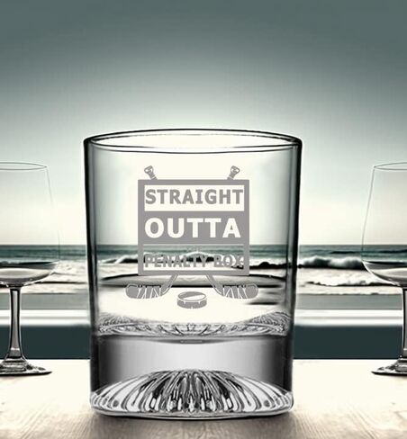 Christmas Gifts Hockey Gifts for Men, Straight Outta the Penalty Box Heavy Base Rocks Cocktail Whiskey Glass and Ice Hockey Shaped Whisky Stone, Great Gift for Dad in Kuwait