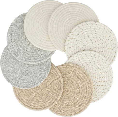مجموعة Trivets حاملات الأواني مجموعة الوقايات لأسطح العمل والحصائر الساخنة وسادات ساخنة مقاس 8 بوصات من القطن للمطبخ مثالية للأطباق الساخنة والأواني والمقالي وأباريق الشاي والأطباق والأطباق 5 قطع ريفية in Saudi Arabia