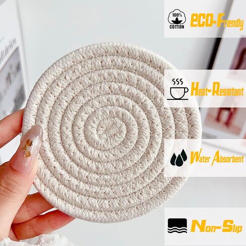Valdivia Boho Drink Coasters with Storage Basket, Handmade Woven Cotton Absorbent Coaster Set of 6, Minimalist Home Decor for Coffee Table, Kitchen, Housewarming Gifts and Wedding Registry Gifts Ideas in Saudi Arabia