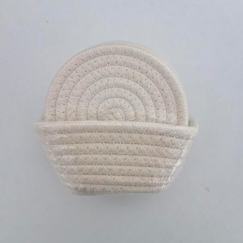 Valdivia Boho Drink Coasters with Storage Basket, Handmade Woven Cotton Absorbent Coaster Set of 6, Minimalist Home Decor for Coffee Table, Kitchen, Housewarming Gifts and Wedding Registry Gifts Ideas in Saudi Arabia