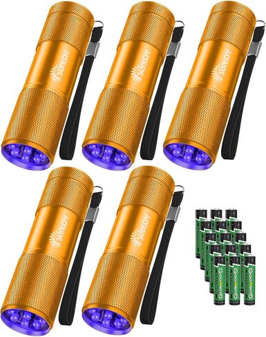 UV Flashlight Black Light UV Lights, 5 Pack 9 LED 395nm Ultraviolet Blacklight, Handheld Mini Torch Light Pet Urine Detector for Dog/Cat Urine, Dry Stains, Bed Bug(15x AAA Batteries(Black)) in Saudi Arabia