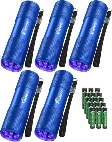 UV Flashlight Black Light UV Lights, 5 Pack 9 LED 395nm Ultraviolet Blacklight, Handheld Mini Torch Light Pet Urine Detector for Dog/Cat Urine, Dry Stains, Bed Bug(15x AAA Batteries(Black)) in Saudi Arabia
