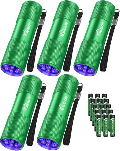 UV Flashlight Black Light UV Lights, 5 Pack 9 LED 395nm Ultraviolet Blacklight, Handheld Mini Torch Light Pet Urine Detector for Dog/Cat Urine, Dry Stains, Bed Bug(15x AAA Batteries(Black)) in Saudi Arabia
