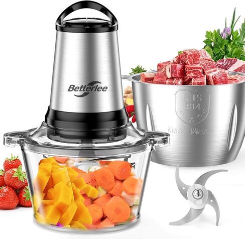 Meat Grinder, 500W Powerful Food Processor with Handle, 2 Bowls(8 Cup+8 Cup)-Includes 1 Set of Bi-Level Blades, Electric Veggie Chopper for Family, Baby Food, Nuts, Grains in Saudi Arabia