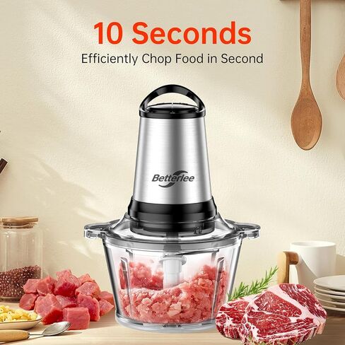 Meat Grinder, 500W Powerful Food Processor with Handle, 2 Bowls(8 Cup+8 Cup)-Includes 1 Set of Bi-Level Blades, Electric Veggie Chopper for Family, Baby Food, Nuts, Grains in Saudi Arabia