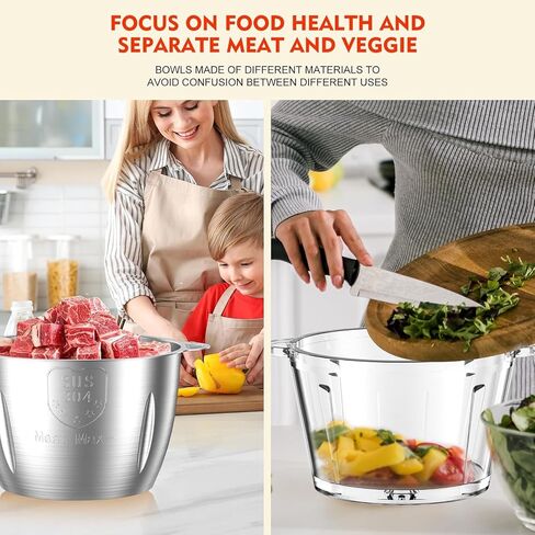 Meat Grinder, 500W Powerful Food Processor with Handle, 2 Bowls(8 Cup+8 Cup)-Includes 1 Set of Bi-Level Blades, Electric Veggie Chopper for Family, Baby Food, Nuts, Grains in Saudi Arabia