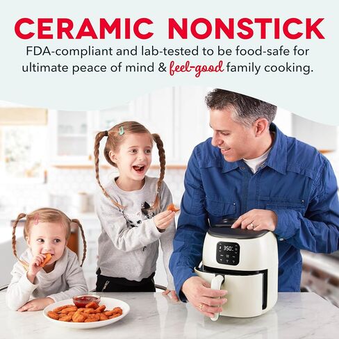DASH Tasti-Crisp™ Ceramic Air Fryer Oven, 2.6 Qt., Cream – Compact Air Fryer for Healthier Food in Minutes, Ceramic Nonstick Surface, Ideal for Small Spaces - Auto Shut Off, Digital, 1000-Watt in Saudi Arabia