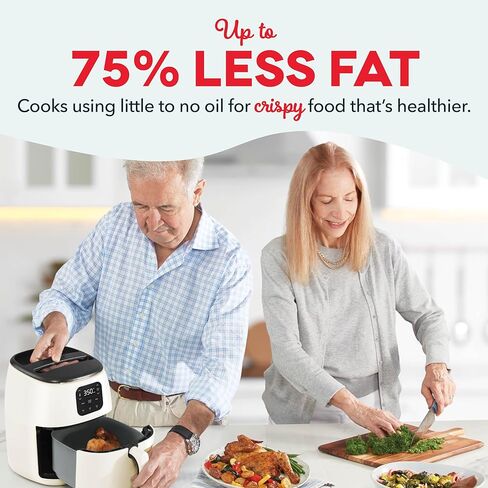 DASH Tasti-Crisp™ Ceramic Air Fryer Oven, 2.6 Qt., Cream – Compact Air Fryer for Healthier Food in Minutes, Ceramic Nonstick Surface, Ideal for Small Spaces - Auto Shut Off, Digital, 1000-Watt in Saudi Arabia