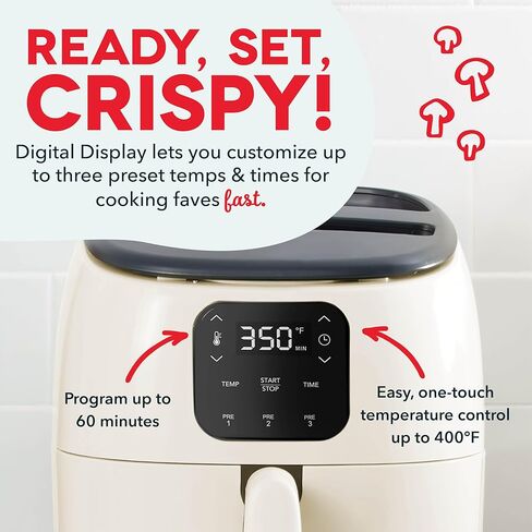 DASH Tasti-Crisp™ Ceramic Air Fryer Oven, 2.6 Qt., Cream – Compact Air Fryer for Healthier Food in Minutes, Ceramic Nonstick Surface, Ideal for Small Spaces - Auto Shut Off, Digital, 1000-Watt in Saudi Arabia