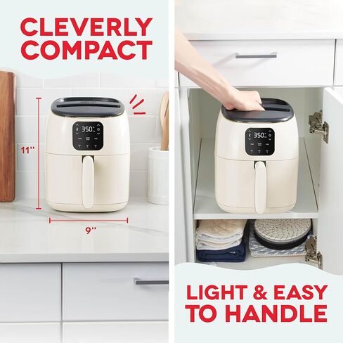 DASH Tasti-Crisp™ Ceramic Air Fryer Oven, 2.6 Qt., Cream – Compact Air Fryer for Healthier Food in Minutes, Ceramic Nonstick Surface, Ideal for Small Spaces - Auto Shut Off, Digital, 1000-Watt in Saudi Arabia