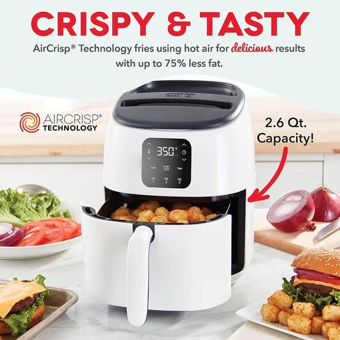 DASH Tasti-Crisp™ Ceramic Air Fryer Oven, 2.6 Qt., Cream – Compact Air Fryer for Healthier Food in Minutes, Ceramic Nonstick Surface, Ideal for Small Spaces - Auto Shut Off, Digital, 1000-Watt in Saudi Arabia
