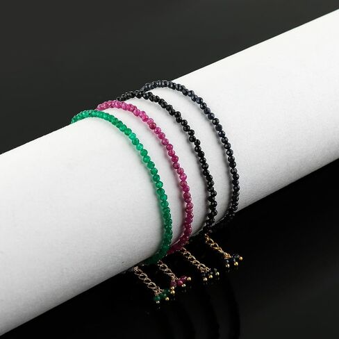 TGH Natural Multi Sapphire Beads Bracelet Micro Faceted 3-3.5 Beads Gemstones Jewelry For Her, Birthstone Energy Healing Crystals, Gold Plated Chain 8 inch (Multi Sapphire) in Kuwait