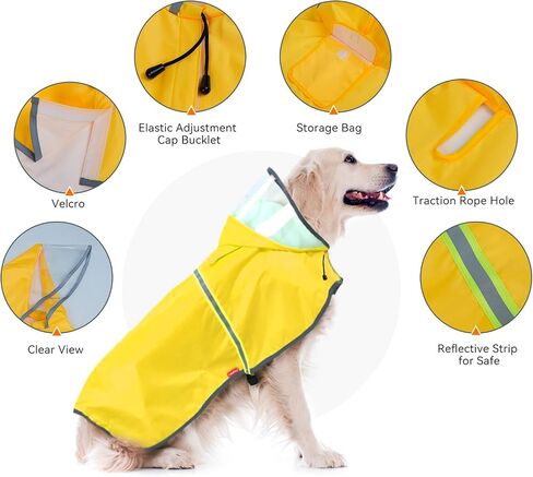 Dog Raincoat - Adjustable Waterproof Dog Rain Jacket with Clear Hooded - Lightweight Reflective Rain Jacket Poncho Hoodies for Large Medium Small Dogs Puppies (Green, Large) in Saudi Arabia