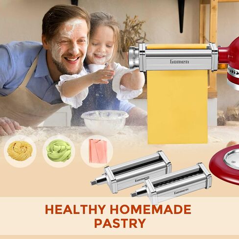 3Pcs Pasta Attachment for KitchenAid Stand Mixer, Stainless Pasta Maker Set | Pasta Roller, Spaghetti Cutter and Fettuccine Cutter Pasta Maker Attachment Kit Fits all KitchenAid Mixer, Easy to Clean in Saudi Arabia