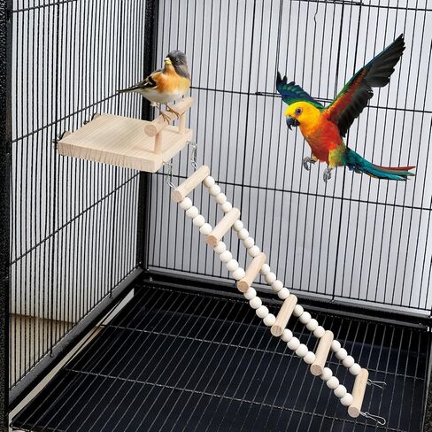 Bird Perches Cage Toys Parrot Wooden Platform Play Gyms Exercise Stands with Acrylic Wood Swing Ferris Wheel Chewing for Animals Green Cheeks, Baby Lovebird, Chinchilla, Hamster Budgie in Saudi Arabia