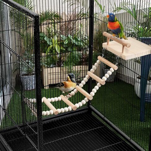 Bird Perches Cage Toys Parrot Wooden Platform Play Gyms Exercise Stands with Acrylic Wood Swing Ferris Wheel Chewing for Animals Green Cheeks, Baby Lovebird, Chinchilla, Hamster Budgie in Saudi Arabia