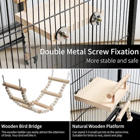 Bird Perches Cage Toys Parrot Wooden Platform Play Gyms Exercise Stands with Acrylic Wood Swing Ferris Wheel Chewing for Animals Green Cheeks, Baby Lovebird, Chinchilla, Hamster Budgie in Saudi Arabia