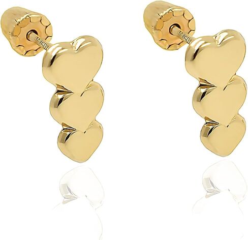 Hoberta Real 14k الذهب متعدد القلب أقراط مع المسمار الخلفي للنساء الفتيات الرجال للآذان الحساسة صغيرة وبسيطة نقطة ترصيع مجوهرات للهدايا in Kuwait