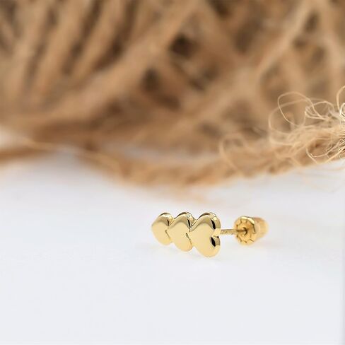 Hoberta Real 14k الذهب متعدد القلب أقراط مع المسمار الخلفي للنساء الفتيات الرجال للآذان الحساسة صغيرة وبسيطة نقطة ترصيع مجوهرات للهدايا in Kuwait