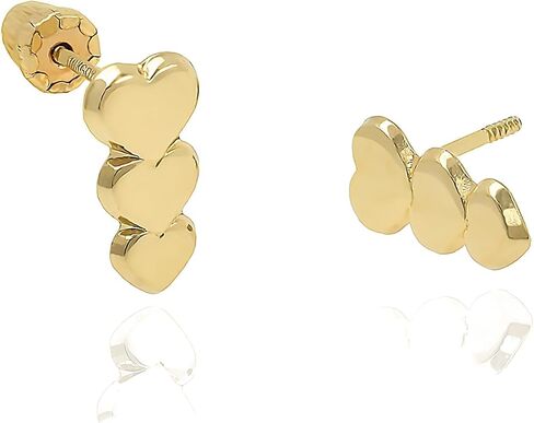 Hoberta Real 14k الذهب متعدد القلب أقراط مع المسمار الخلفي للنساء الفتيات الرجال للآذان الحساسة صغيرة وبسيطة نقطة ترصيع مجوهرات للهدايا in Kuwait